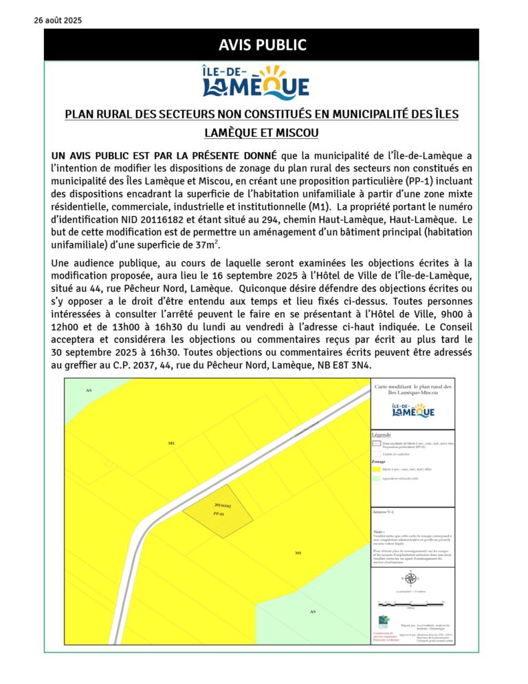 PLAN RURAL DES SECTEURS NON CONSTITUÉS EN MUNICIPALITÉ DES ÎLES LAMÈQUE ET MISCOU